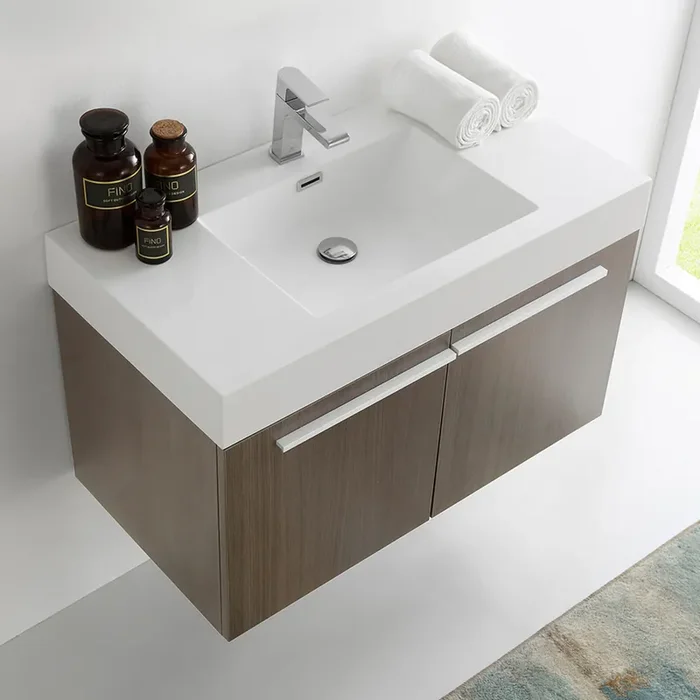 Fresca Vista 36″ Gray Oak Modern Bathroom Cabinet W/ Integrated Sink – FCB8090GO-I
