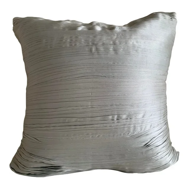 Full Hand-Pleated Silk Pillow – Light Stone Blue ( Down/ Feather Insert Included )