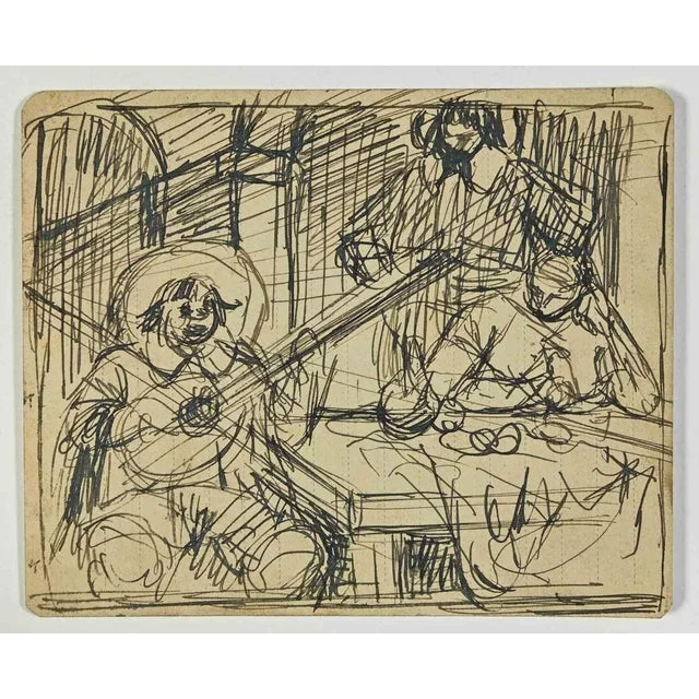 Gabriele Galantara, Players, Drawing, Early 20th Century