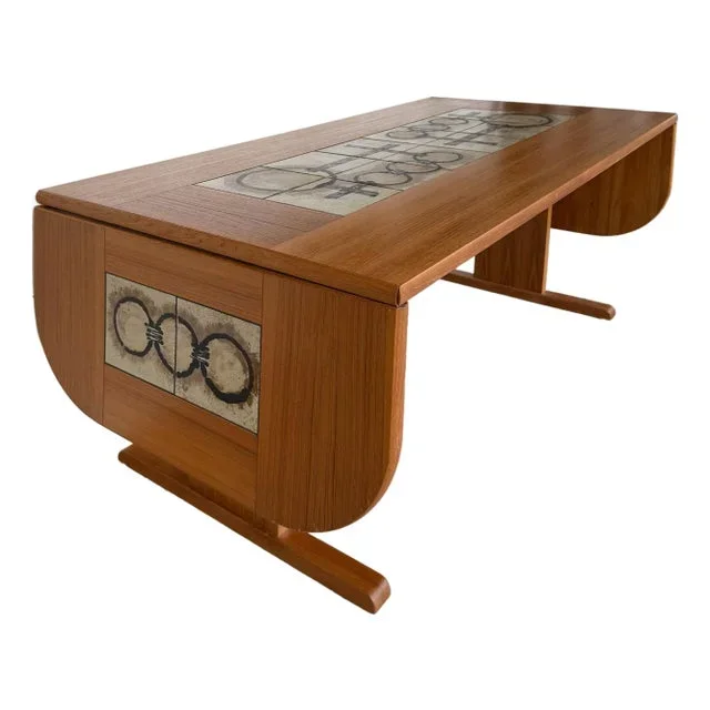 Gangsø Møbler Danish Tile Top Dining Table, Poul H. Poulsen Signed in Teak,