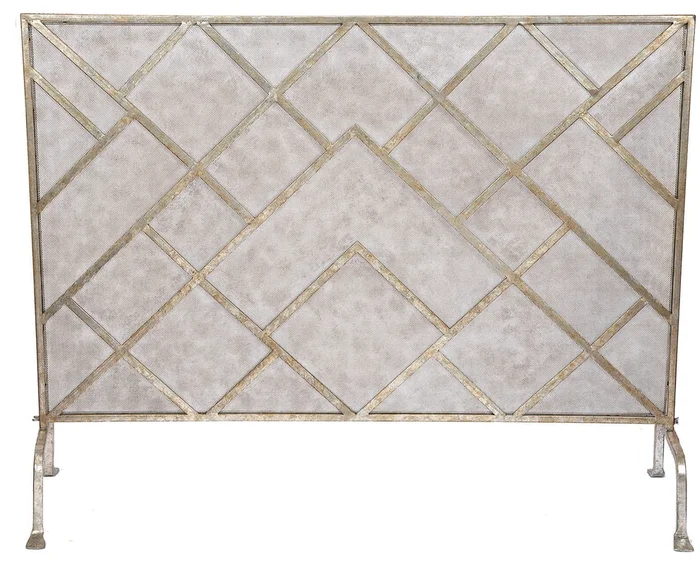 Geometric Fireplace Screen with Champagne Finish