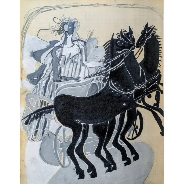 Georges Braque, Black Horses and Chariot, Color Lithograph, 1955