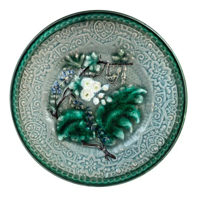 German Majolica Leaves Plate, Circa 1890