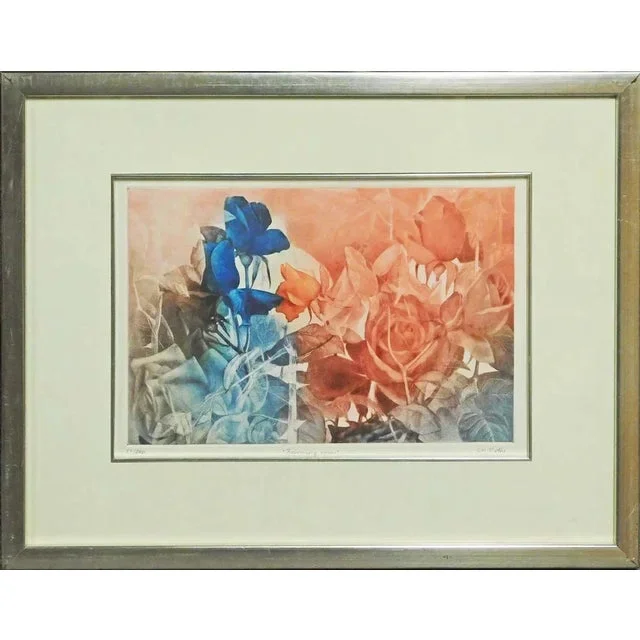 Gh Rothe Burning Rose Hand Signed Original Silver Framed Mezzotint Art