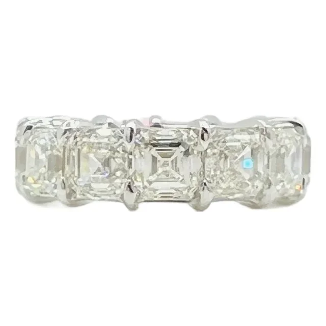 Gia .90 Carat Each Asscher Cut Diamond Eternity Band Ring 18k White Gold, Size 6.5