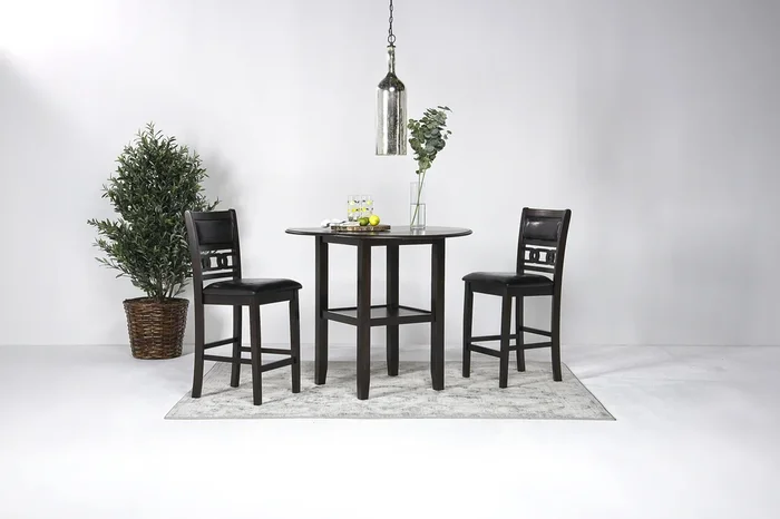 Gia Counter Height Extendable Round Dining Table & 2 Stools in Dark Brown