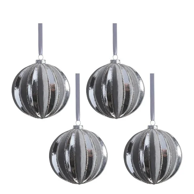 Giada 4.75″ Shiny Glass Ball Ornaments with Flock Pattern, Set of 4