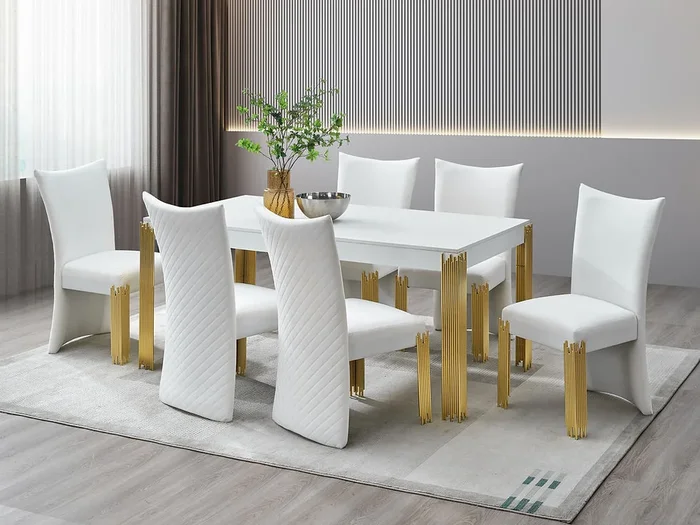 Glamor White/Gold 7-Piece Dining Room Set