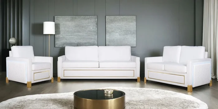 Glamor White Living Room Set