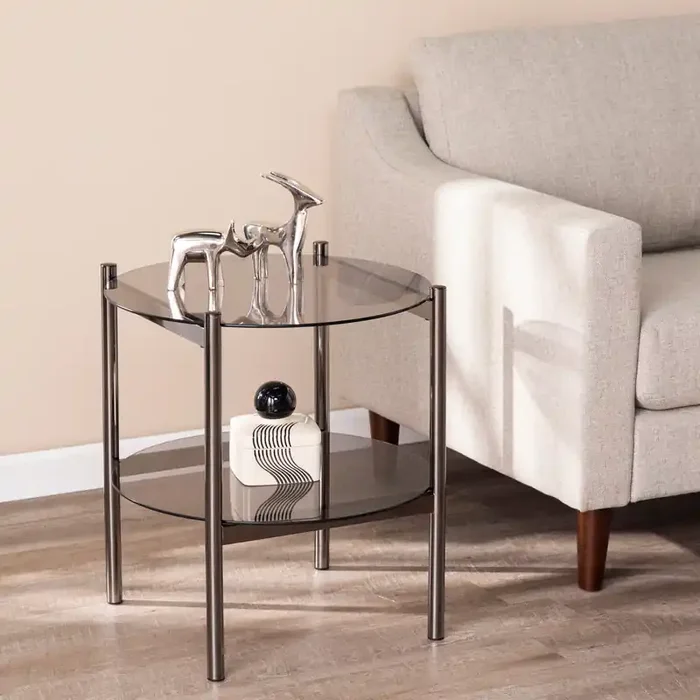 Glenwald Round End Table W/ Glass Top