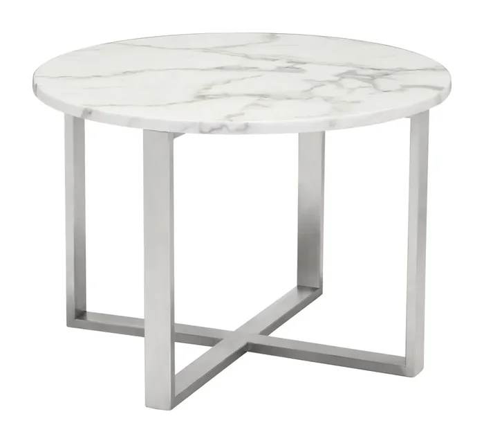 Globe End Table White & Silver