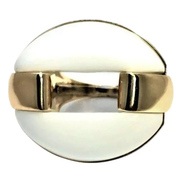 Gold and White Agate Statement Ring, size 6.25