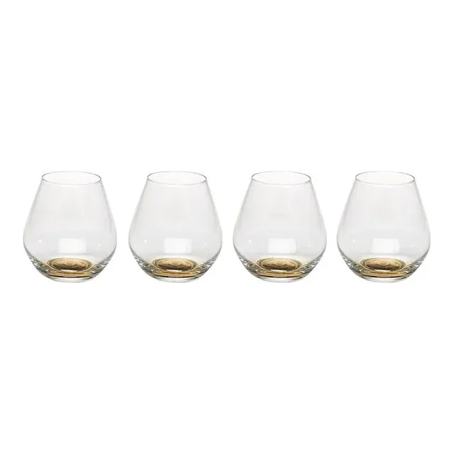 Golden Base Stemless Wine Glasses, Set of 4