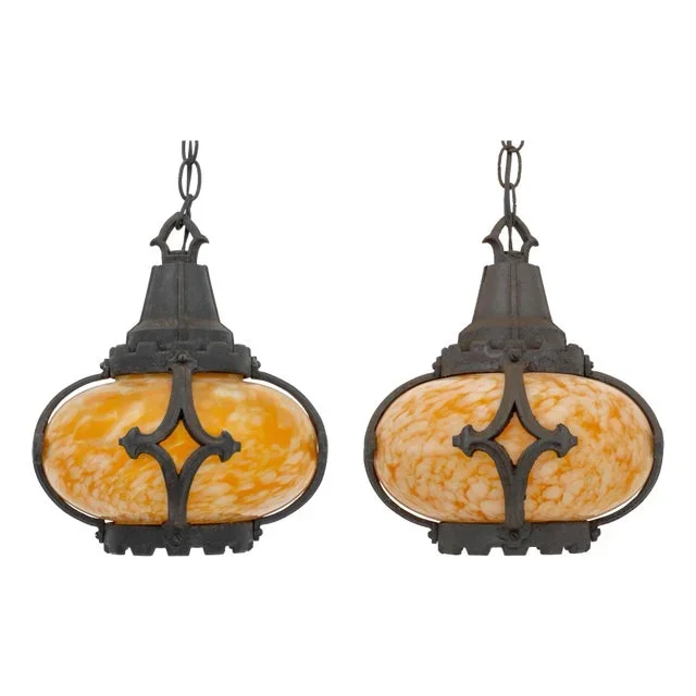 Gothic Revival Iron Molted Glass Hall Lanterns, 2