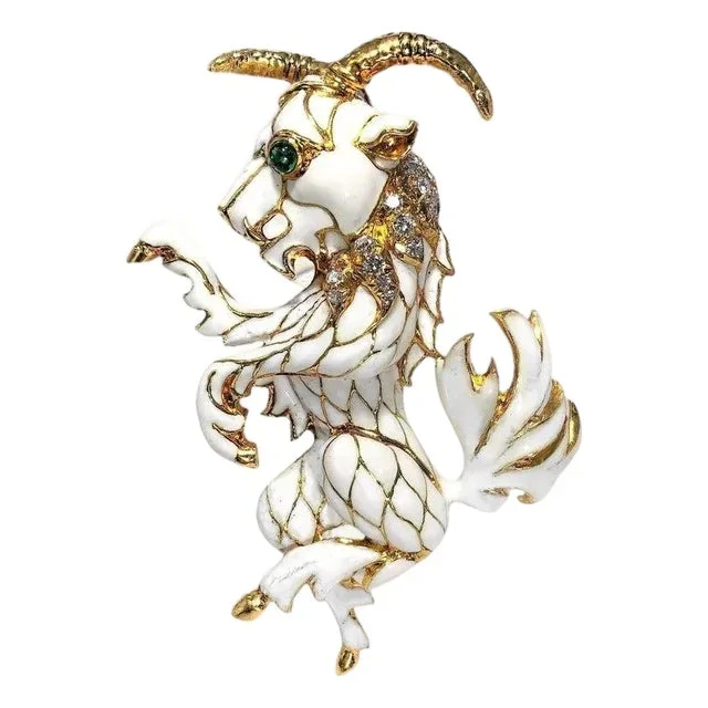 Grand Scale “Pan” Mythical Creature in 18K Gold, Enamel, Emeralds & Diamonds