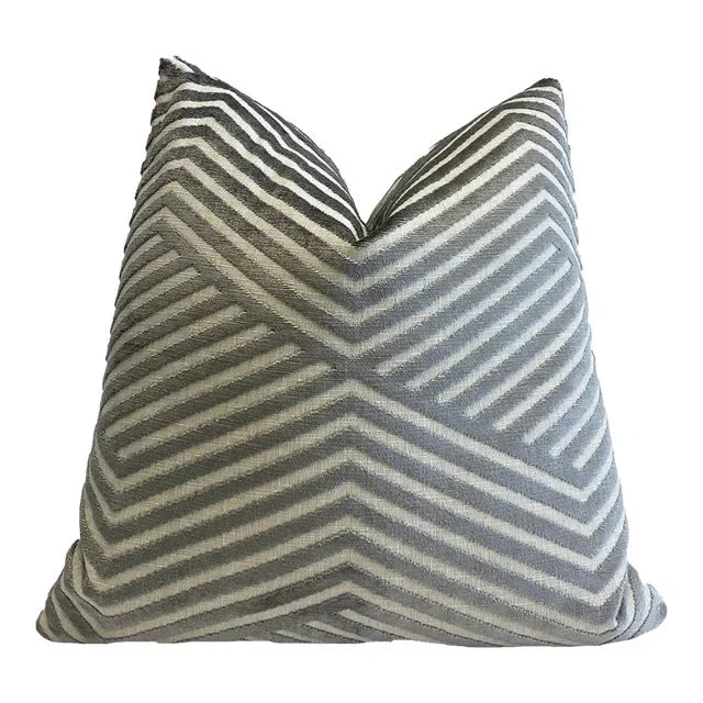 Gray Alternative Stripe Velvet Throw Pillow With Feather Down Insert