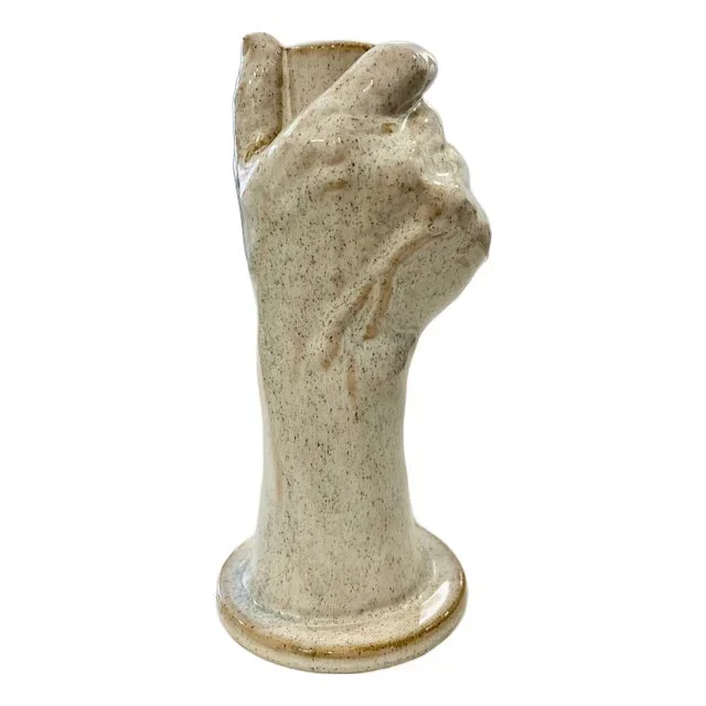 Gray Sculpted Hand Mold Contemporary Candle Stick, Taper Holder
