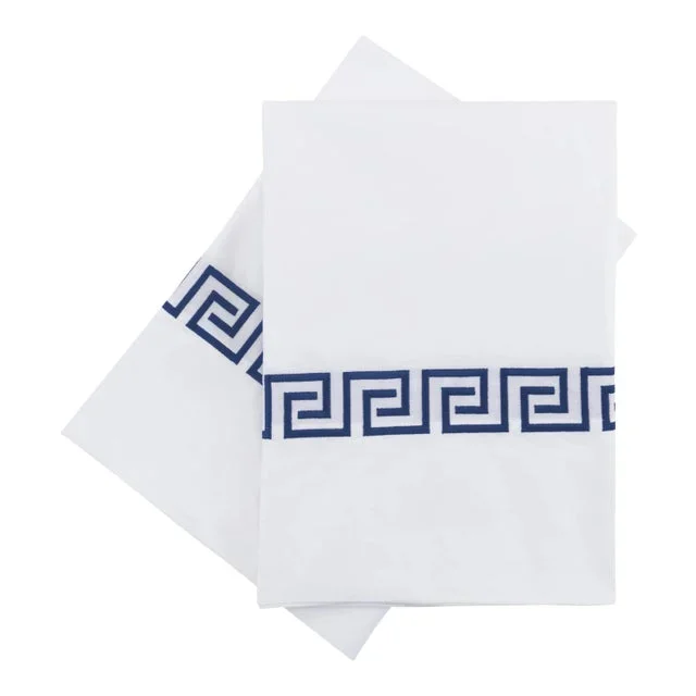 Greek Key Standard Pillowcases in Navy – a Pair