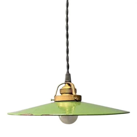 Green Enamel Pendant Lamp with Brass Fixture