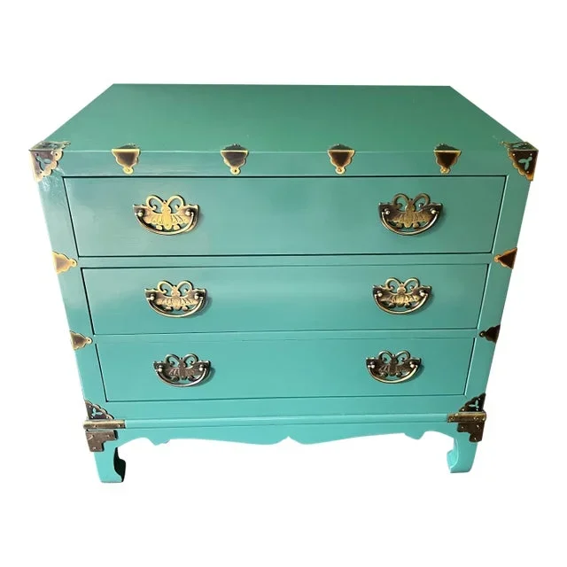 Green Lacquer Henredon Asian Tansu Campaign Style Chest