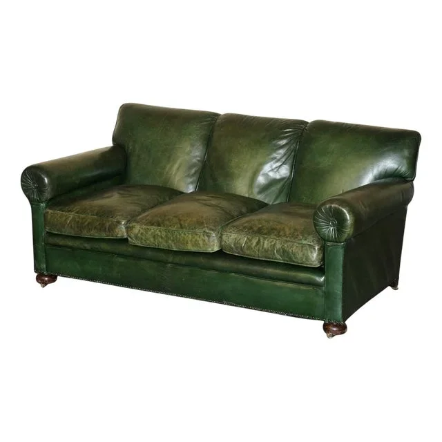Green Leather Sofa from Maple & Co, 1880