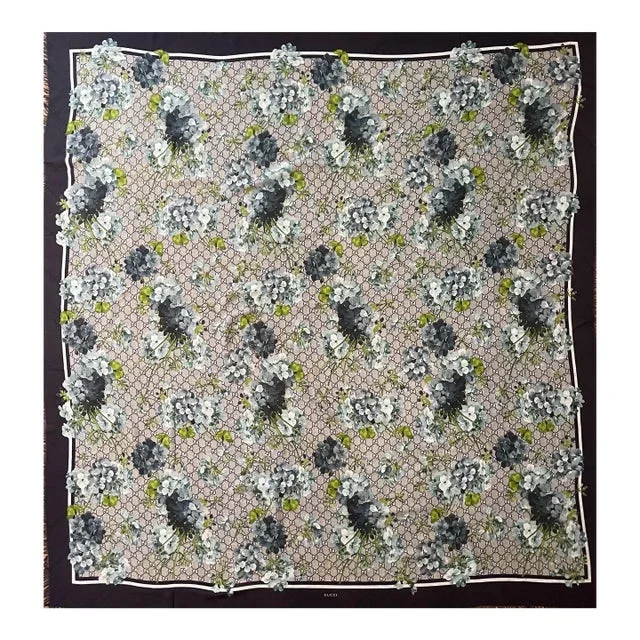 Gucci Flower & Monogram Silk Shawl