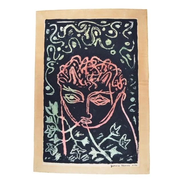 Guillain Siroux, Visage Rose, Mixed Media, 1950s