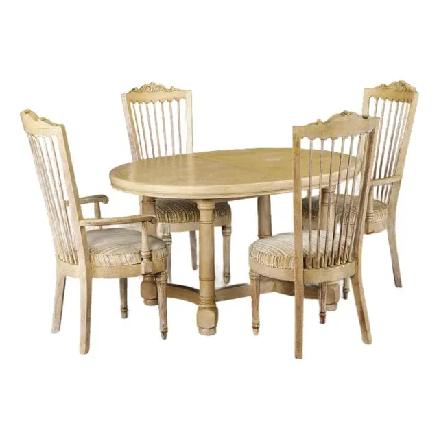 Gustavian / French Country Styled Vintage Dining Set With Four Upholstered Chairs