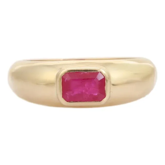 Gypsy Set Ruby Chunky Ring Size 6.5 in 14k Solid Gold