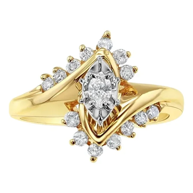 Half Carat Marquise Cente Bypass Engagement Diamond Ring, Size 7
