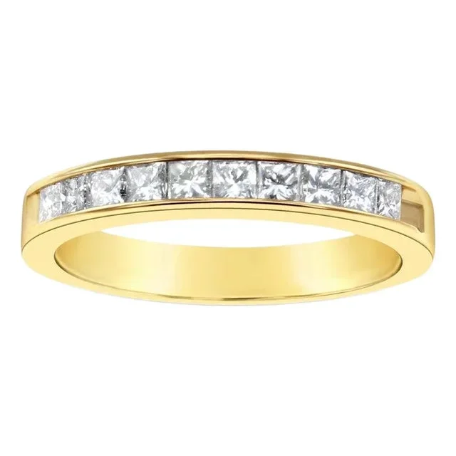 Half Carat Princess Cut Diamond Wedding Band 14k Yellow Gold, Size 7