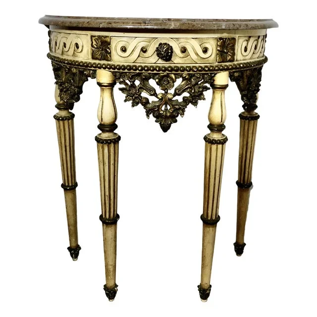 Half Moon Carved and Painted Console Table, 1890s