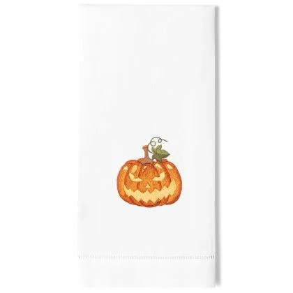 Halloween Pumpkin Grin Hand Towel by Henry Handwork