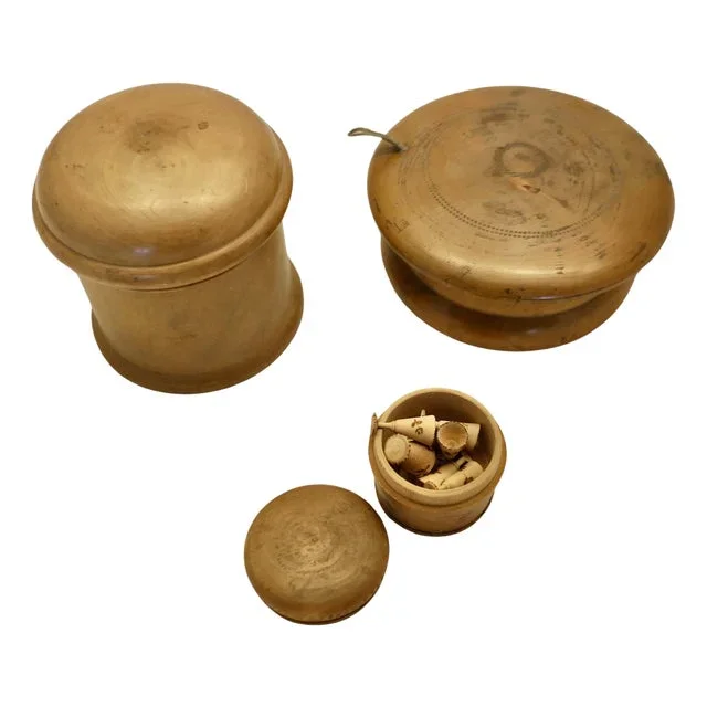 Hand Made Sycamore Treen Pots 1 with Miniatures, Set of 3