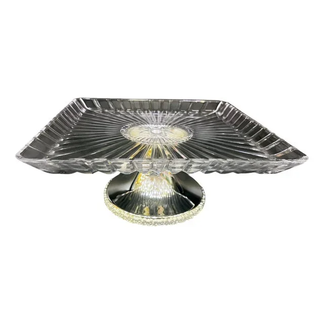 Handmade Brass Cake Stand with Etched Glass Top