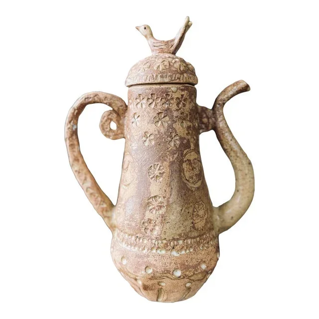 Handmade Figural Studio Pottery Tea Pot With Bird Lid