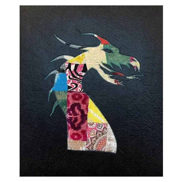 Handmade Silk Dragon Wall Hanging, 1980s