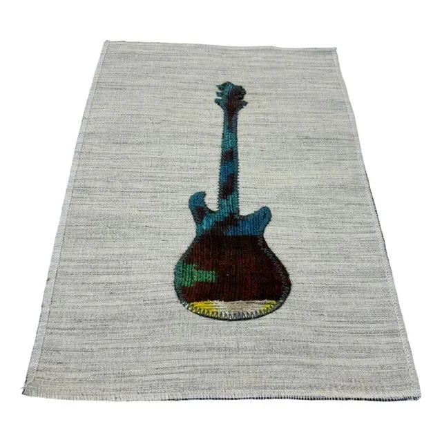 Handmade Silk Guitar Wall Hanging, 1980s