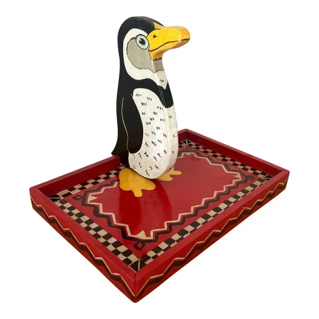 Handpainted American Folk Art Penguin Tray