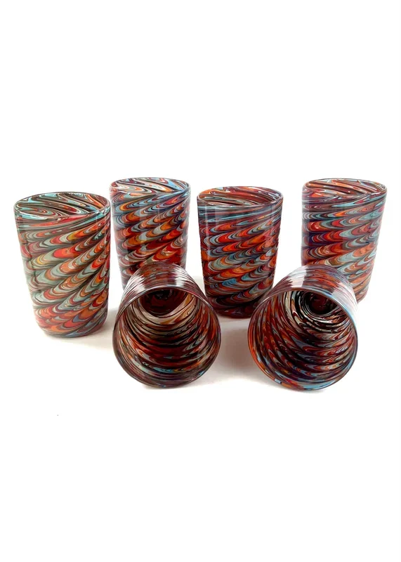 Happier – Set Of Six Red Murano Drinking Glasses “Tornado”