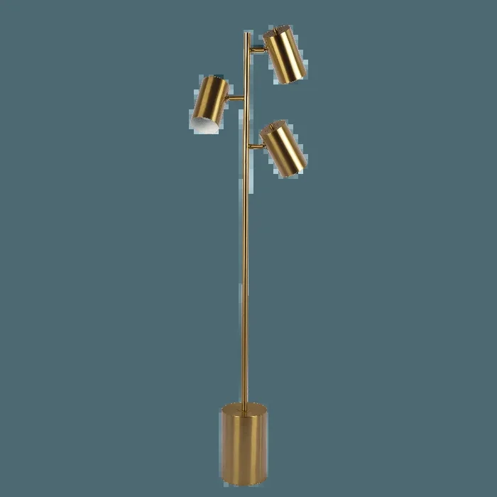 Harmony Brassed Gold Floor Lamp with Rotary Switch Triple Spots Metal Block Base