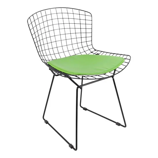 Harry Bertoia for Knoll Accent Side Chair Black Wireframe With Green Cushion
