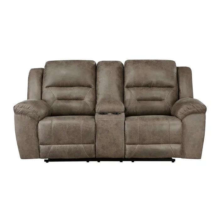 Hazen Brown Microfiber Double Reclining Loveseat with Center Console
