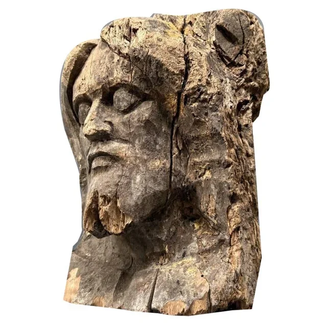 Head Carved from Wooden Trunk, 1950s
