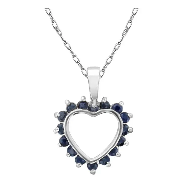 Heart Shaped Sapphire Necklace 14k White Gold 16″