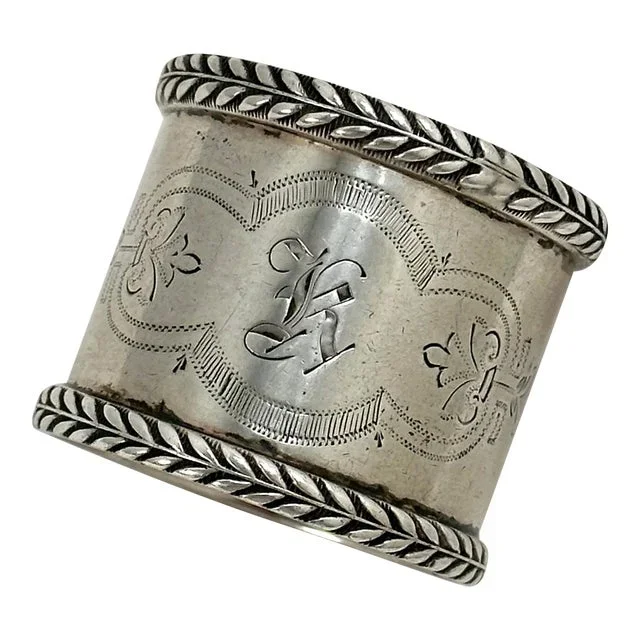 Heavy Antique American Victorian Solid Coin Silver Napkin Ring With Single Letter “K” Monogram – Circa 1860s