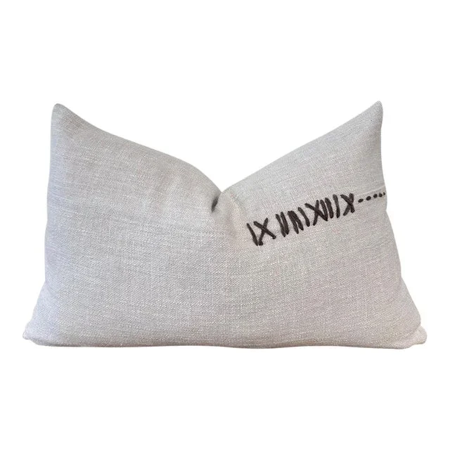 Heavy Woven Textured Linen Lumbar Pillow With Hand Stitch Details