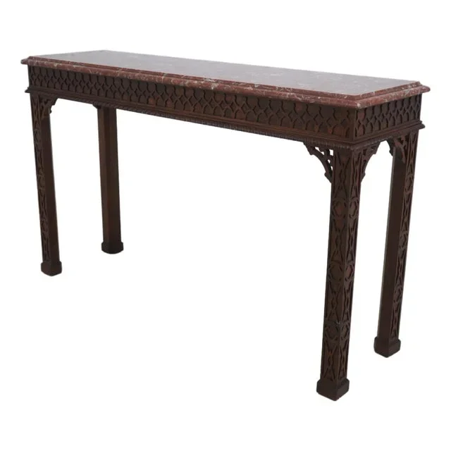 Henredon Chippendale Style Marble Top Sofa Console Table