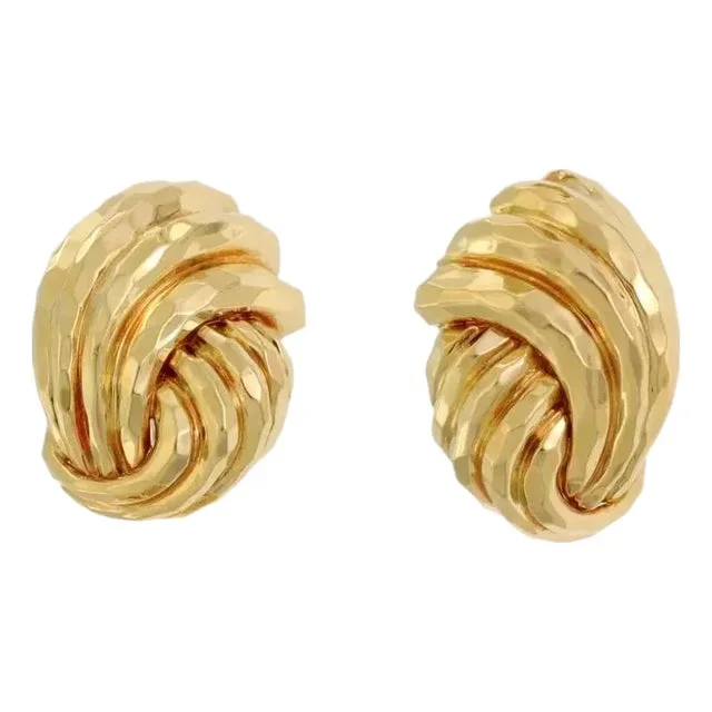 Henry Dunay 18k Yellow Gold Hand Hammered Fancy Shell Clip On Earrings