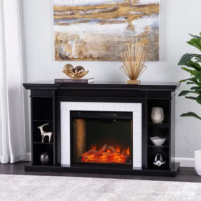 Henstinger Smart Fireplace W/ Bookcase – Black